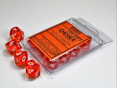 10-Sided Dice (d10) - Translucent Orange - Set of 10