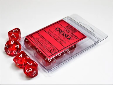 10-Sided Dice (d10) - Translucent Red - Set of 10