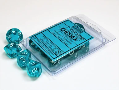 10-Sided Dice (d10) - Translucent Teal - Set of 10