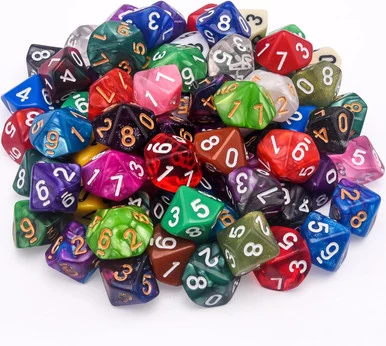 10-sided Dice - Pack of 70 Assorted Styles and Colors