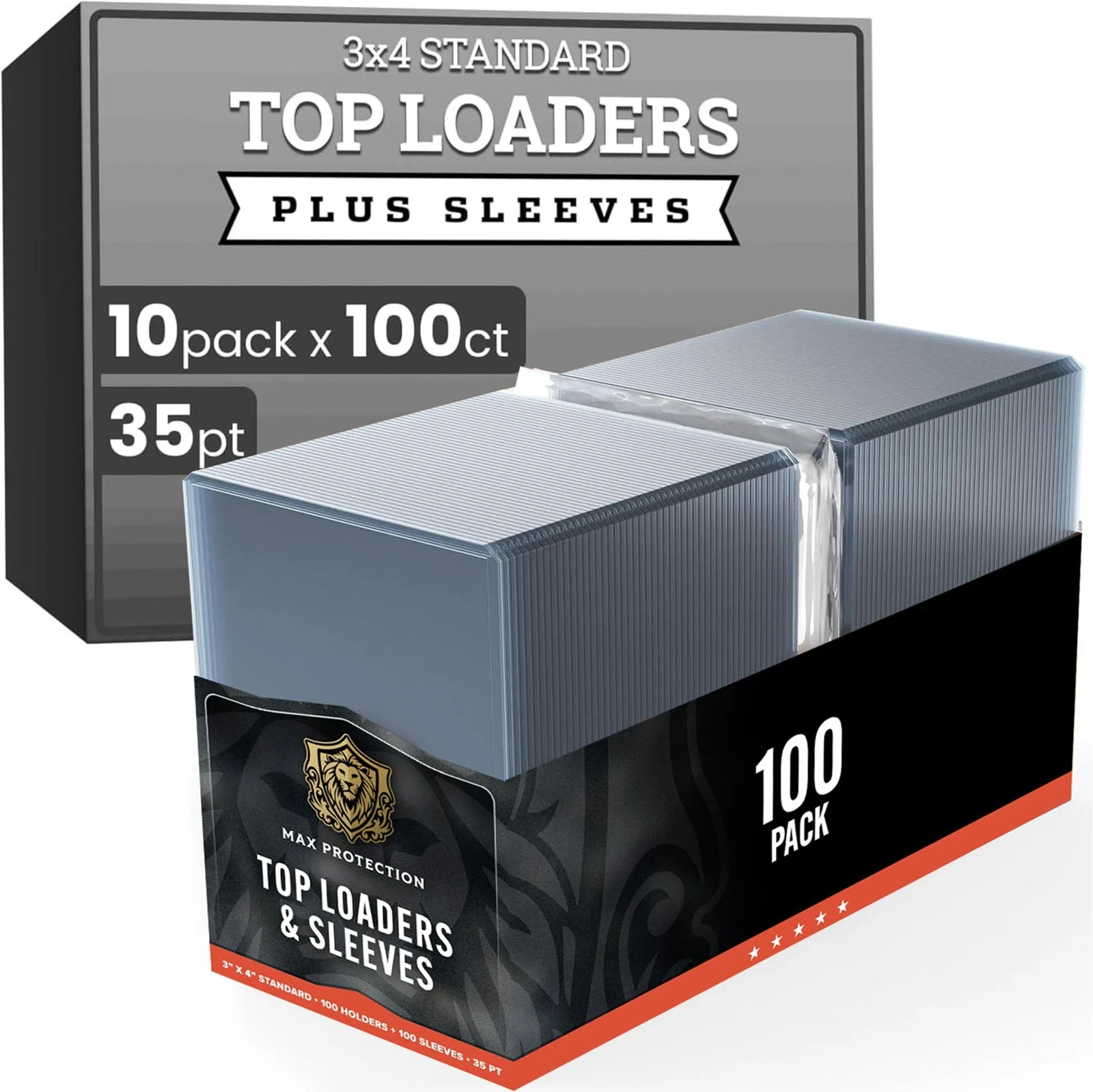 1000ct Case Ultra Max Pro 35pt Trading Card Toploaders plus Soft Sleeves | Crystal Clear Holders