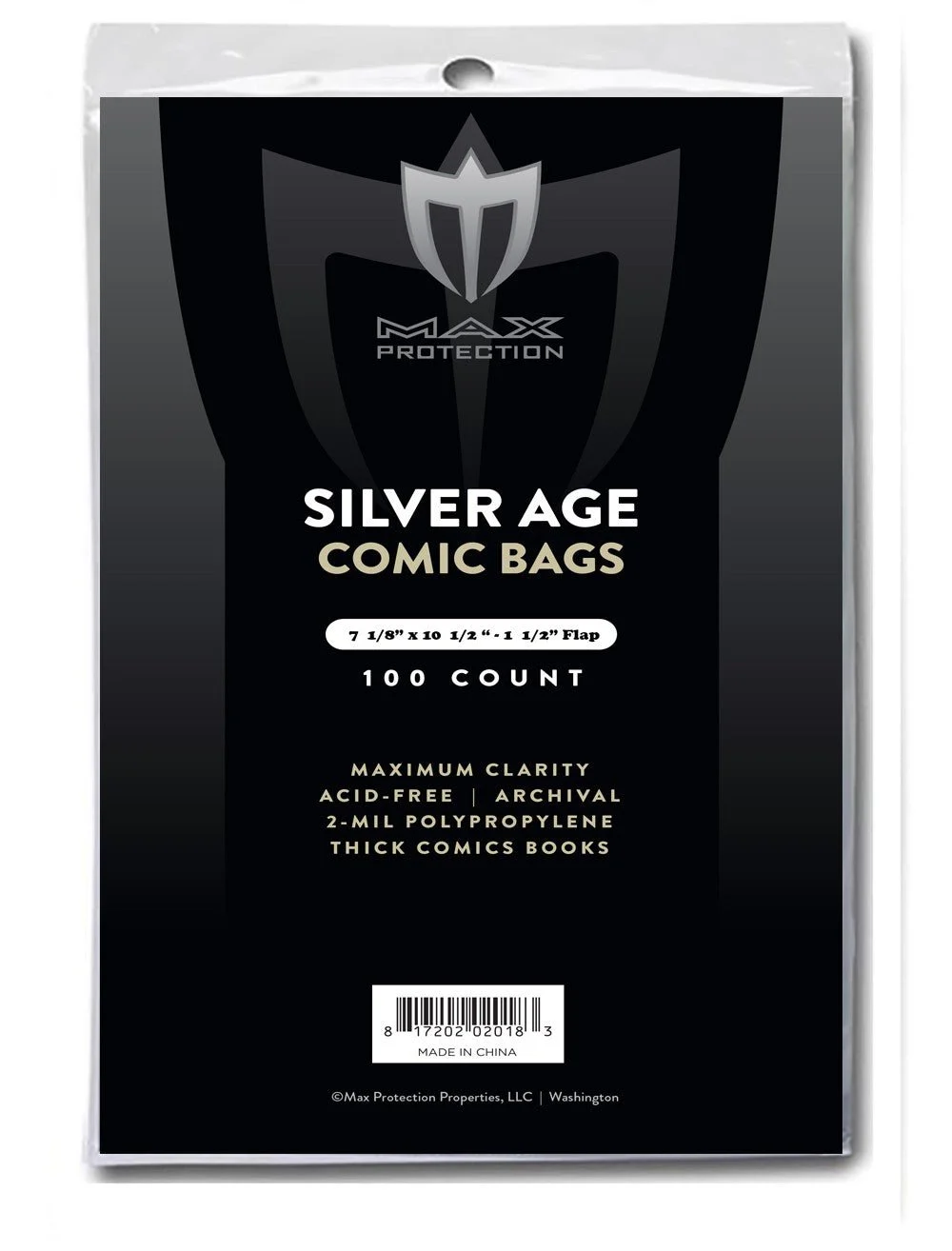 100ct Pack Silver / Regular Comic Bags - 7-1/8x10-1/2"