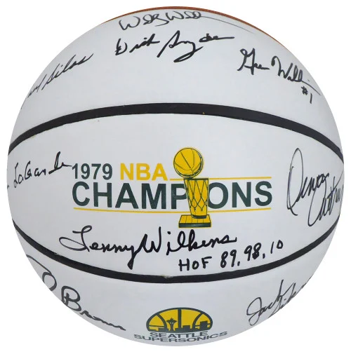 1978-79 NBA Champions Seattle Supersonics Multi Signed Autographed Basketball With 9 Signatures Including Fred Brown & Lenny Wilkens "HOF 89, 98, 10" MCS Holo Stock #145852