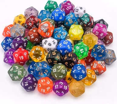 20-sided Dice - Pack of 70 Assorted Styles and Colors