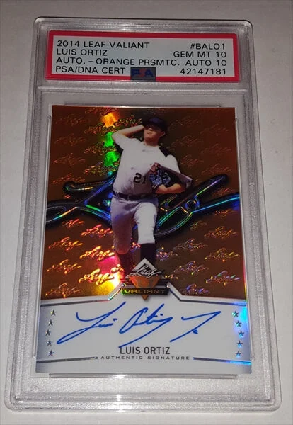 2014 Leaf Valiant Luis Ortiz Orange Prismatic Dual Graded 10 Prospect Autographed Baseball Card #'d/50