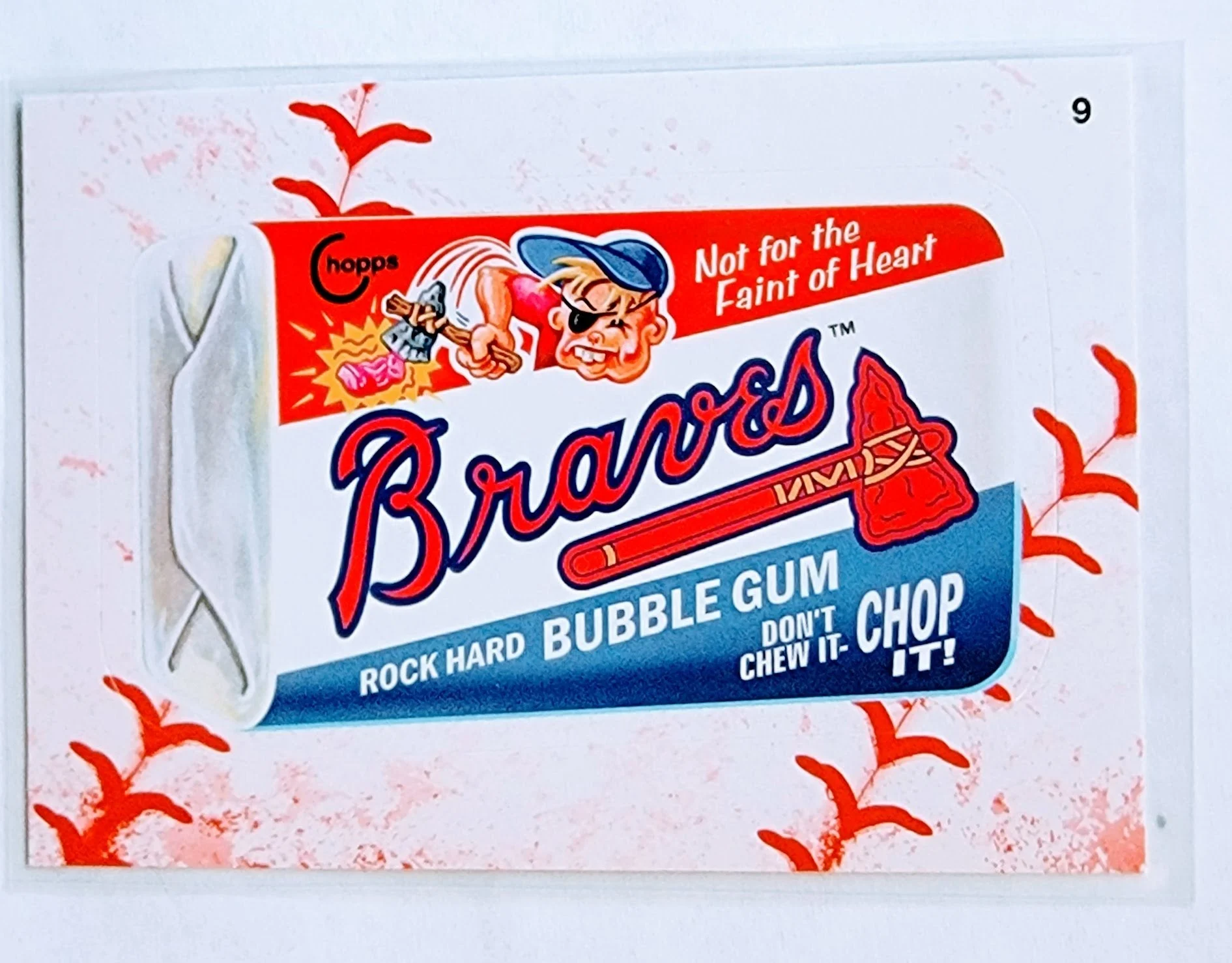 2016 Topps MLB Baseball Wacky Packages Braves Rock Hard Bubble Gum Lace Parallel Sticker Trading Card MCSC1