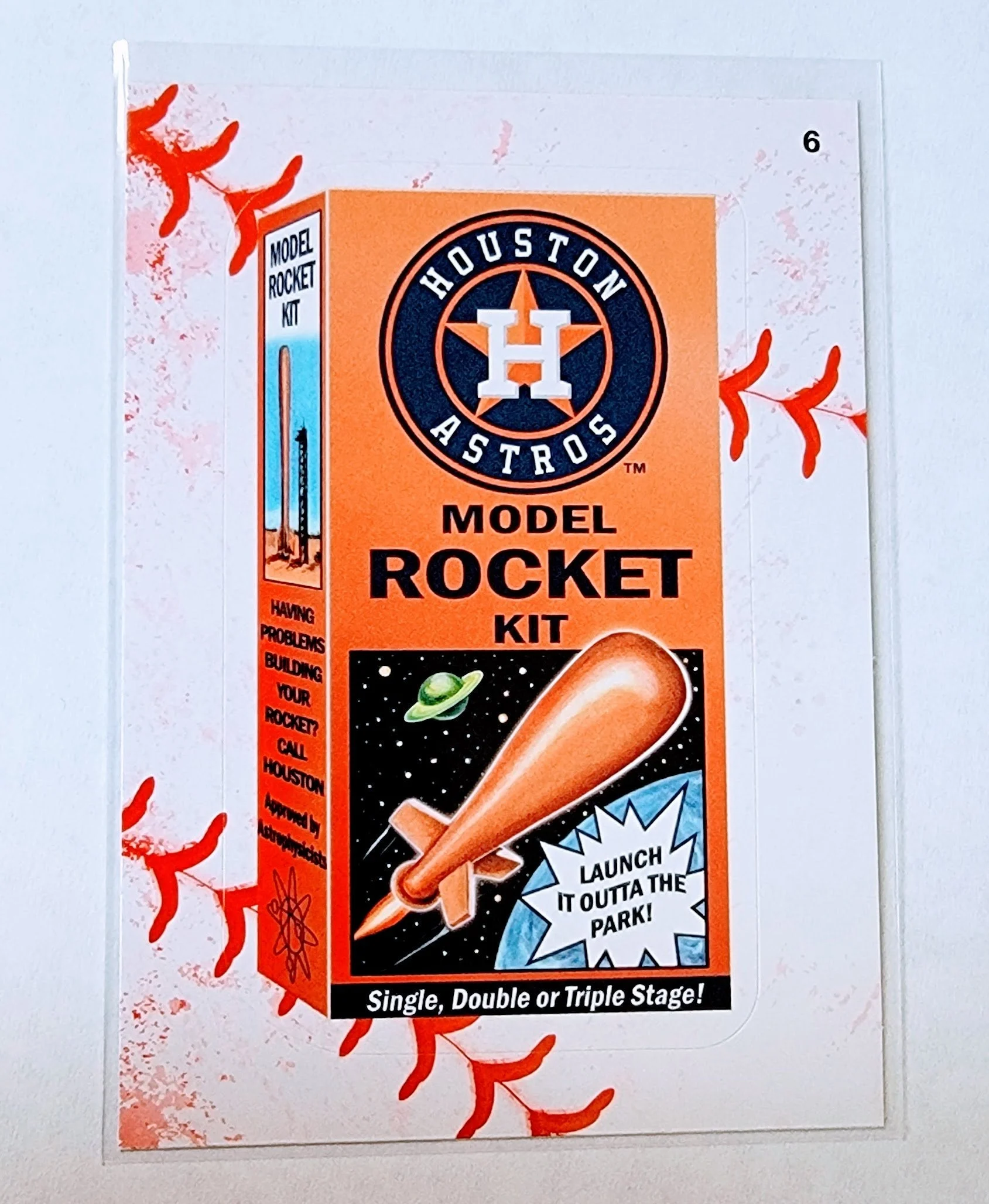 2016 Topps MLB Baseball Wacky Packages Houston Astros Model Rocket Kit Lace Parallel Sticker Trading Card MCSC1
