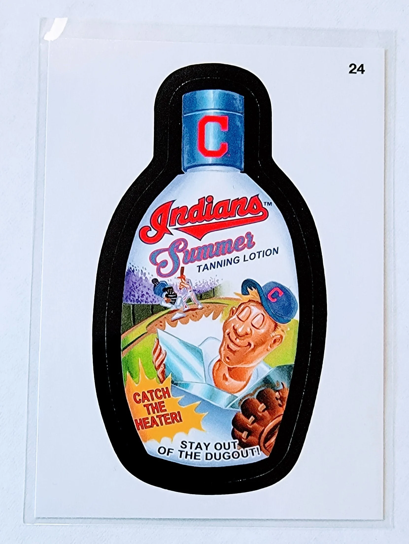 2016 Topps MLB Baseball Wacky Packages Indians Summer Tanning Lotion Sticker Trading Card MCSC1