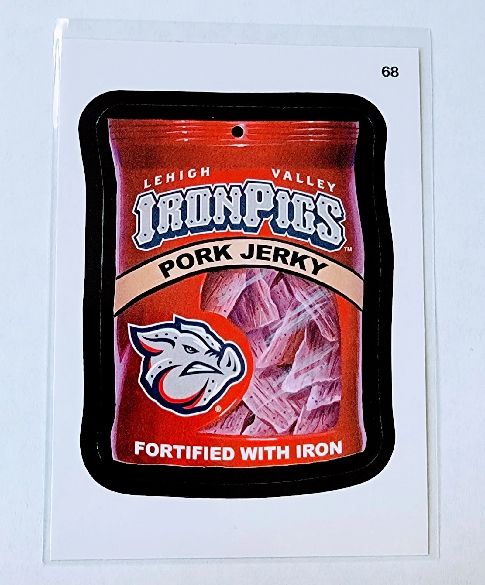 2016 Topps MLB Baseball Wacky Packages Iron Pigs Pork Jerky Sticker Trading Card MCSC1