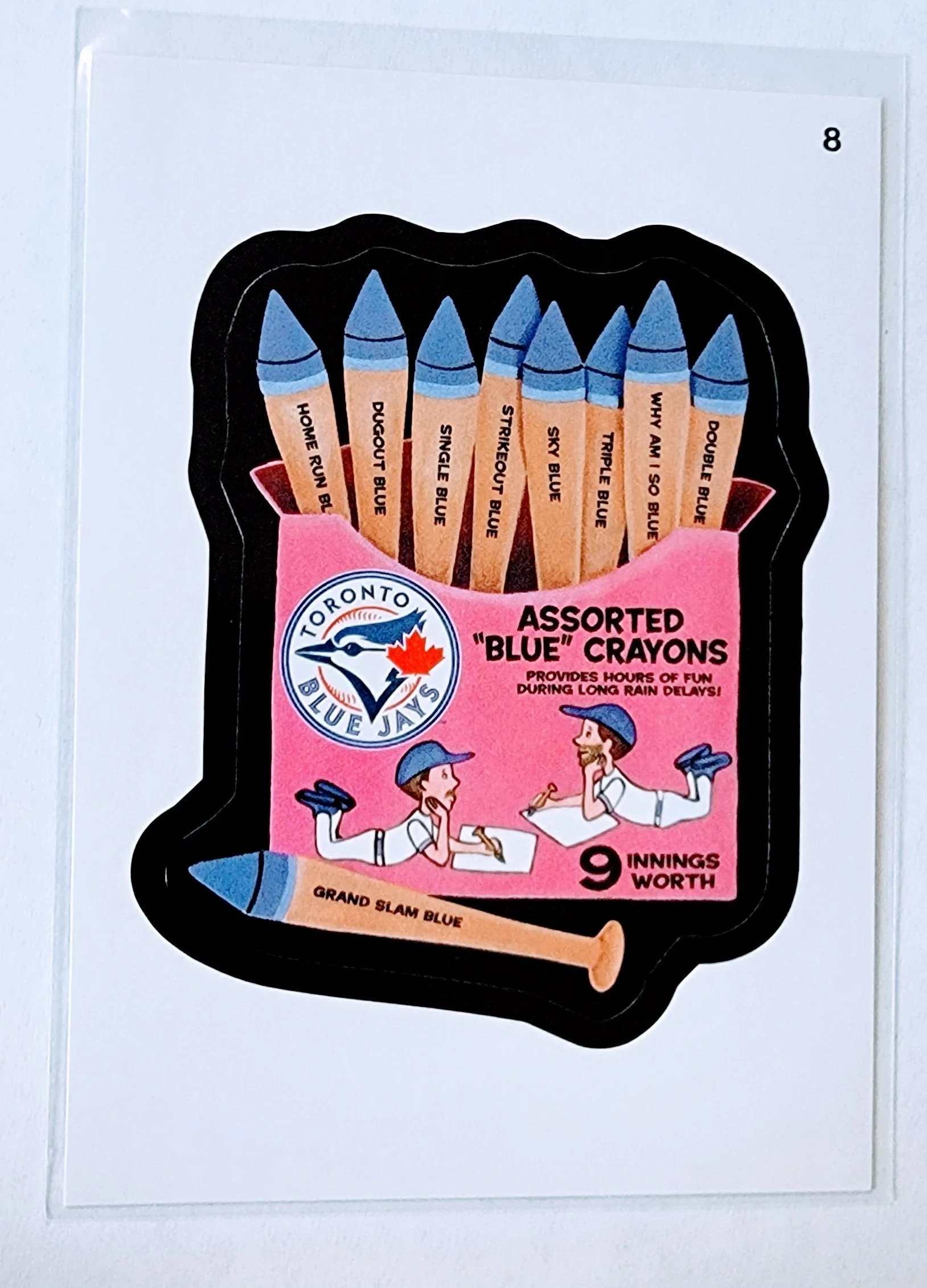 2016 Topps MLB Baseball Wacky Packages Toronto Blue Jays Assorted Blue Crayons Sticker Trading Card MCSC1