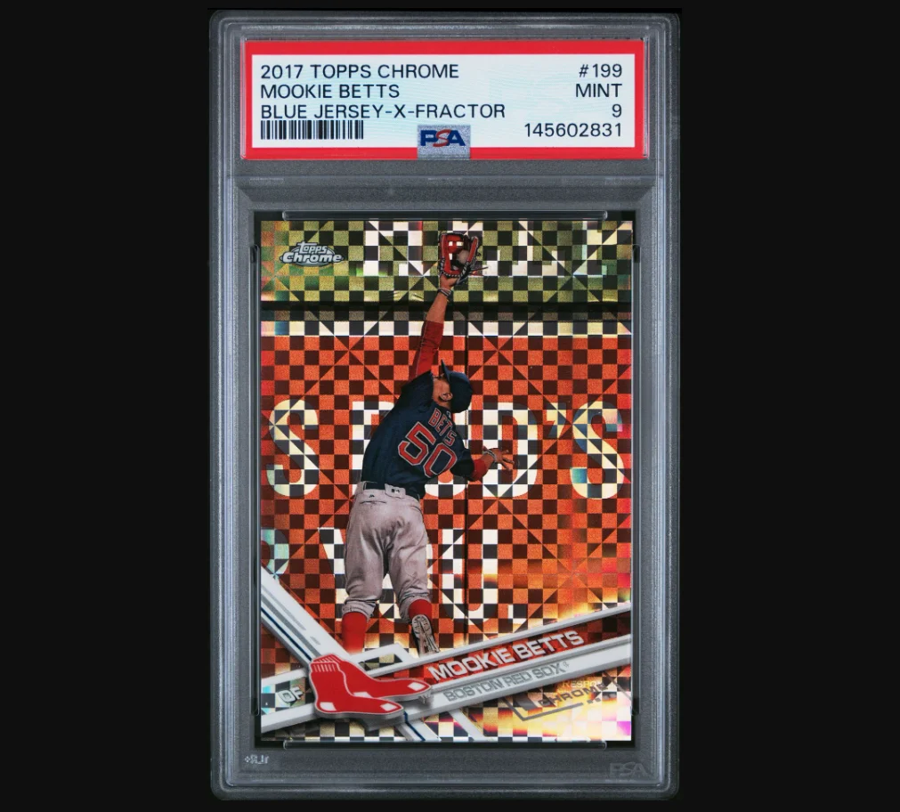 2017 Topps Chrome Mookie Betts #199 Blue Jersey X-Fractor PSA 9 Boston Red Sox Baseball Card