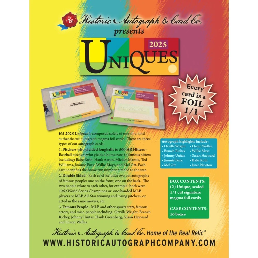 2025 Historic Autographs Uniques Hobby Box