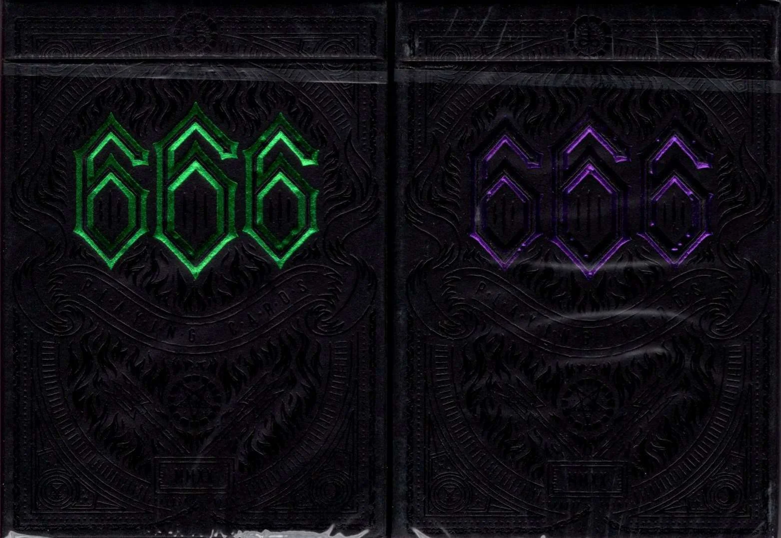 666 Emerald Hellfire & Purple Inferno Gilded Playing Cards 2 Deck Set Cartamundi
