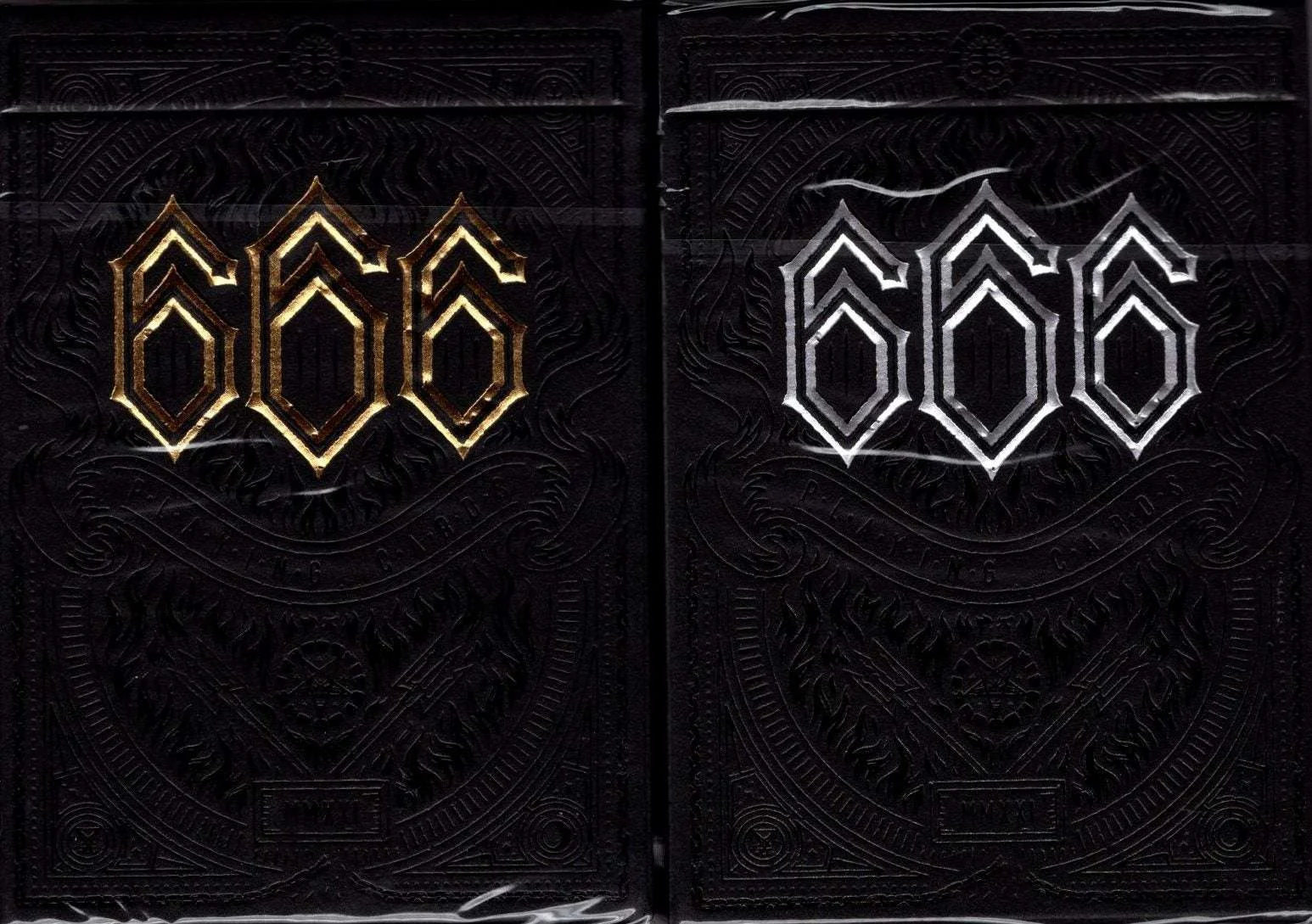 666 Greedy Gold & Skeletal Silver Gilded Playing Cards 2 Deck Set
