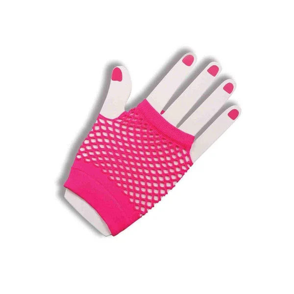 80's Neon Pink Short Fishnet Adult Gloves
