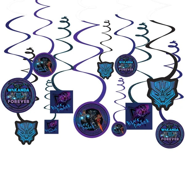 Amscan Stunning Black Panther Wakanda Forever Spiral Hanging Decorations (Pack of 12) - Multicolor Paper - Perfect for Themed Events, Parties & Celebrations