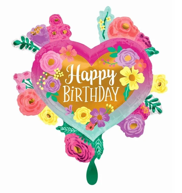 Anagram 27" Happy Birthday Painted Flowers Foil Balloon, Multicolor