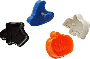 Ateco Halloween Themed Plunger Cutters, Set of 4 Shapes for Cutting Decorations & Direct Embossing, Spring-loaded Handle, Food Safe Plastic