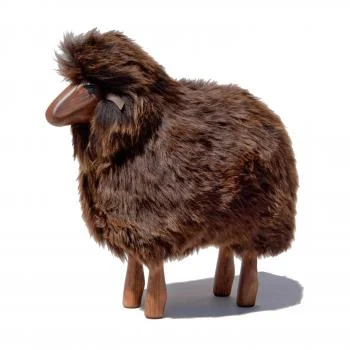 Brown Fur Decorative Lamb Teak Wood