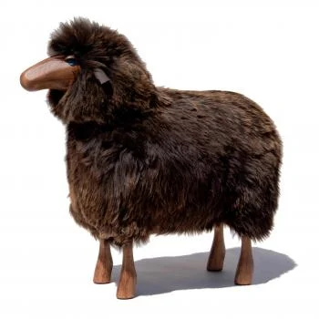 Brown Fur Decorative Sheep Teakwood