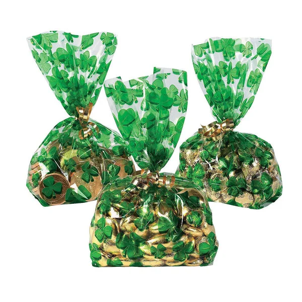 Cellophane Shamrock Bags (12 pack) St. Patrick's Day Party Supplies