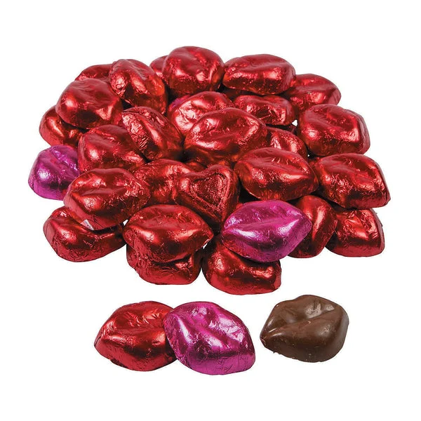 Chocolate Lips Candy, Red Wrapped Foil - 1 Pound - Valentine's Day and Party Candy