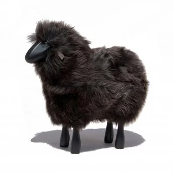 Decorative Lamb Grey-brown Fur & Black Wood