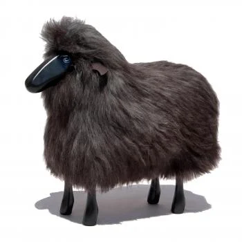 Decorative Sheep Small Grey-brown Fur & Black Wood