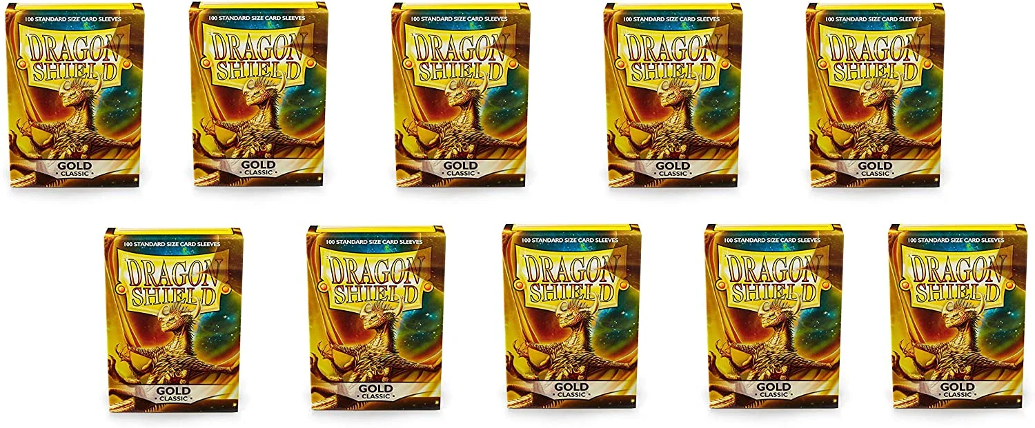 Dragon Shield 100ct Standard Card Sleeves Display Case (10 Packs) - Classic Gold