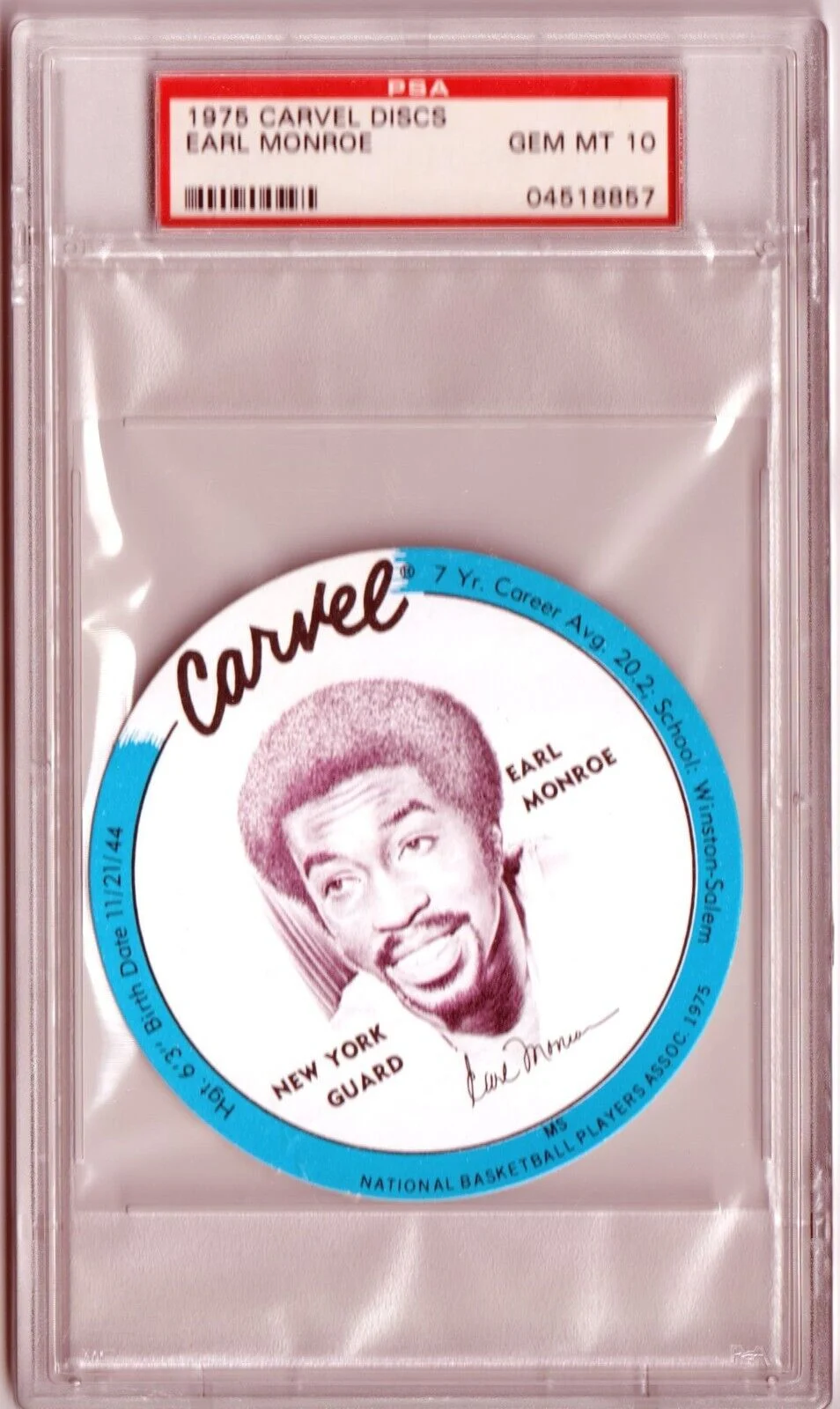 EARL MONROE 1975 Carvel Discs PSA 10 GEM MINT - KNICKS