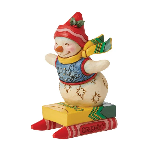 Enesco Crayola by Jim Shore Snowman Riding Crayon Box Sled Miniature Figurine, 3.54 Inch, Multicolor