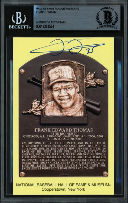 Frank Thomas Autographed Hall of Fame HOF Plaque Postcard Chicago White Sox Beckett BAS Stock #185248