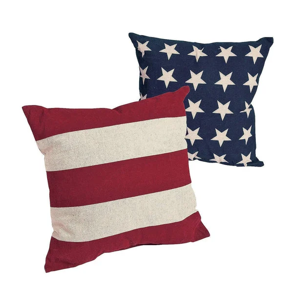 Fun Express 14" x 14" Patriotic Stars and Stripes Decorative Pillow Set, 2 Piece, American and Americana Decor, Great for Memorial Day, 4th of July, Veterans Day and any Patriotic Event
