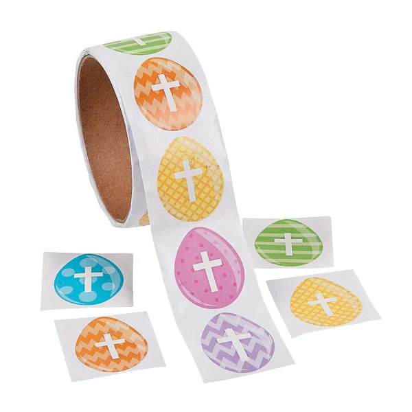 Fun Express - Easter Egg Cross Roll Stickers for Easter - Stationery - Stickers - Stickers - Roll - Easter - 1 Piece