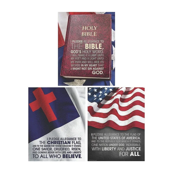 Fun Express Religious Pledge Poster Set - 3 Pieces - Pledge your love to America and God - Sunday and Religious School Decor