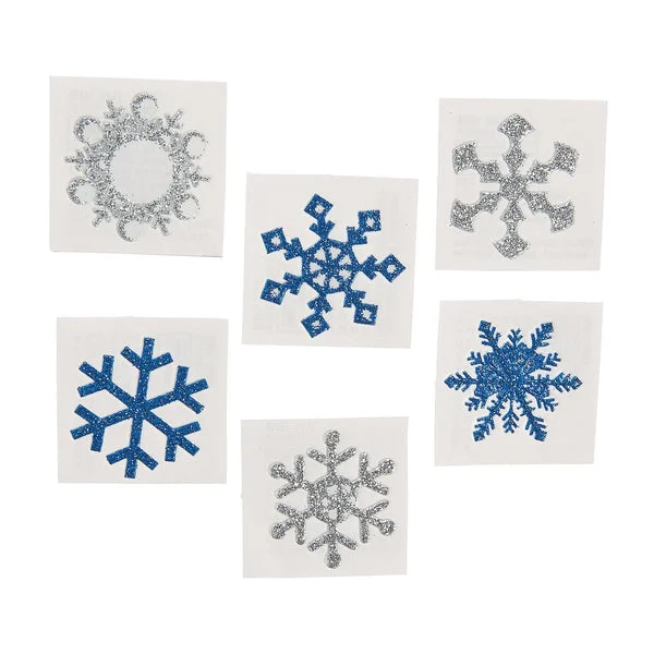 Fun Express - Winter Snowflake Glitter Sticker Tattoo for Winter - Apparel Accessories - Temporary Tattoos - Glitter Tattoos - Winter - 12 Pieces