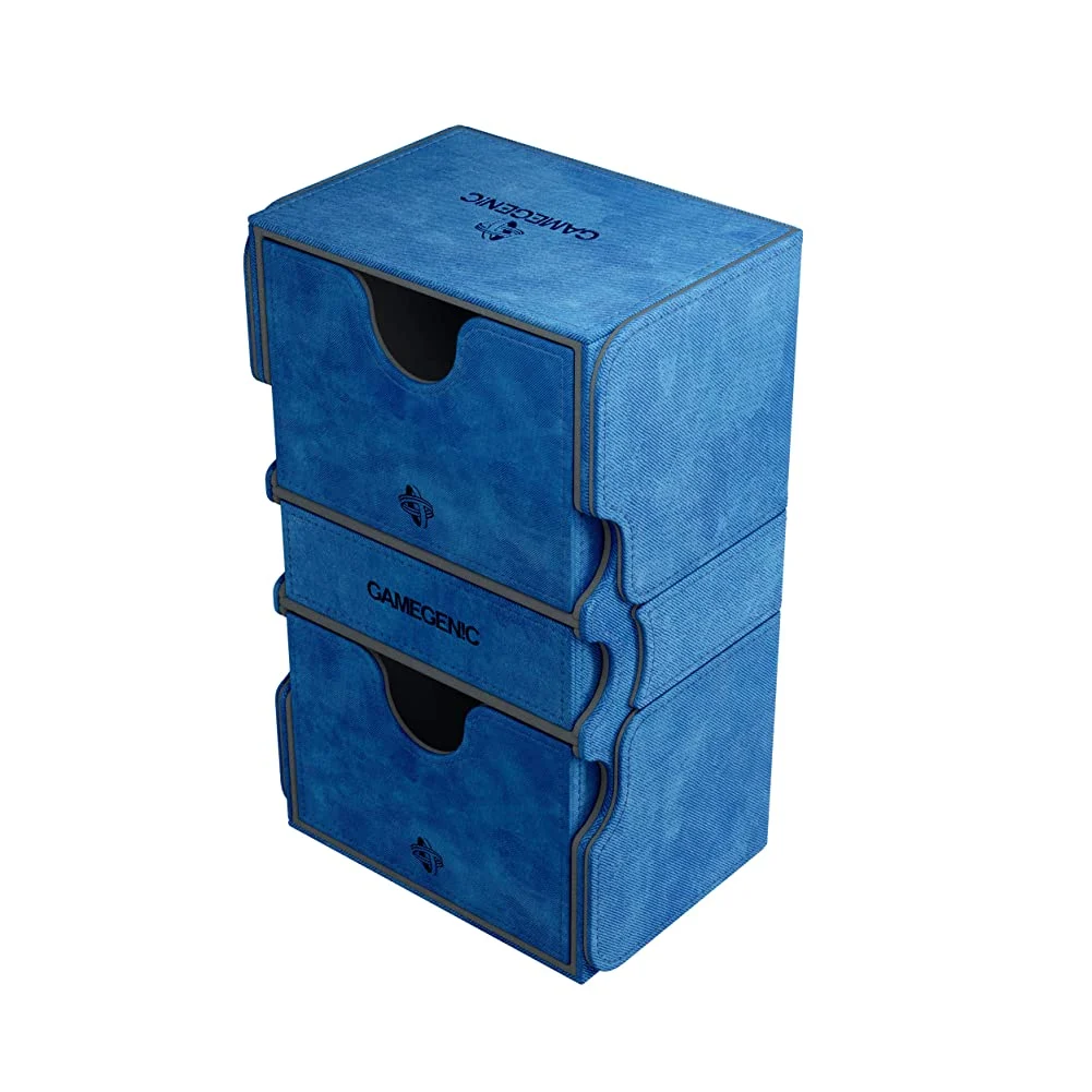 Gamegenic Stronghold 200+ Convertible Deck Box | Double-Sleeved Card Storage | Card Game Protector | Nexofyber Surface | Holds up to 200 Cards | Blue Color | Made by Gamegenic