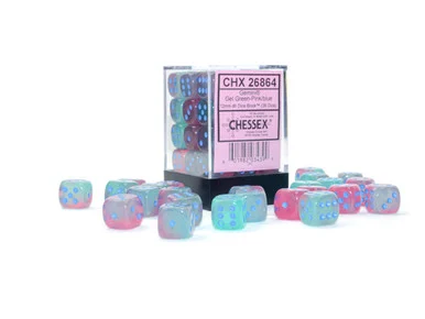 Gemini Dice - Gel Green and Pink 12mm - Set of 36 d6