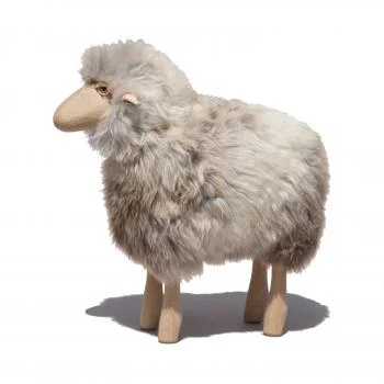 Grey-Brown Sheep Figurine Natural Wool