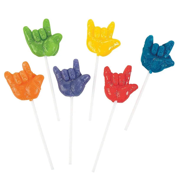 I Love You Sign Language Suckers - 12 Individually Wrapped Lollipops - Valentine's Day and Party Candy