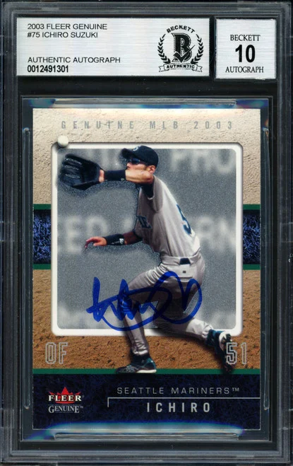 Ichiro Suzuki Autographed 2003 Fleer Genuine Card #75 Seattle Mariners Auto Grade 10 Beckett BAS #12491301