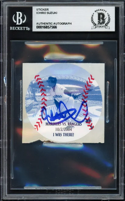 Ichiro Suzuki Autographed 2004 10/2/2004 MLB Hit Record Sticker Seattle Mariners Beckett BAS #16857567