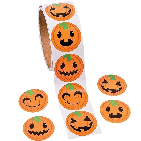 Jack o Lantern Pumpkin Face Halloween Roll Stickers ~ 100 per roll
