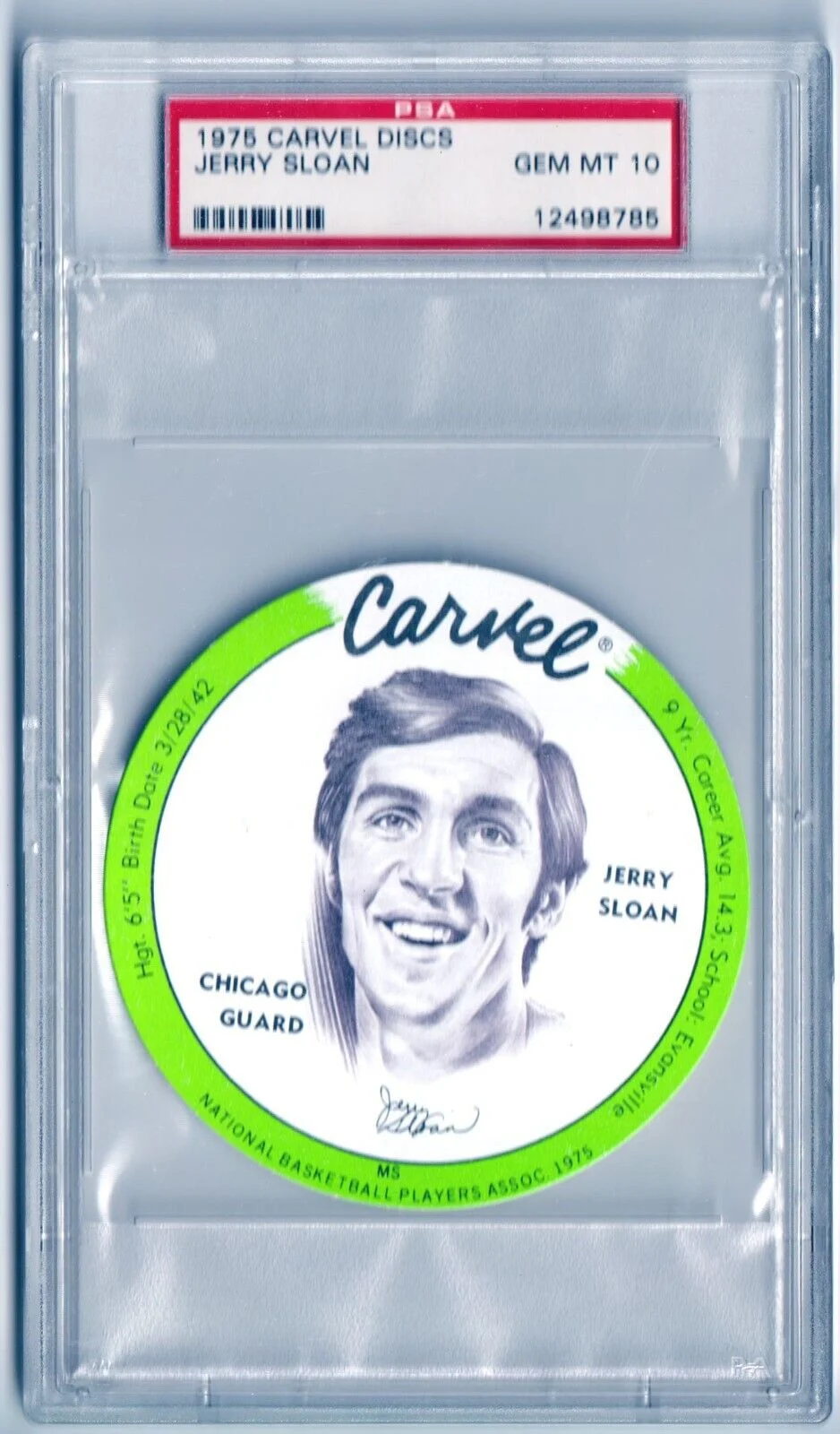JERRY SLOAN 1975 Carvel Discs PSA 10 GEM MINT - BULLS