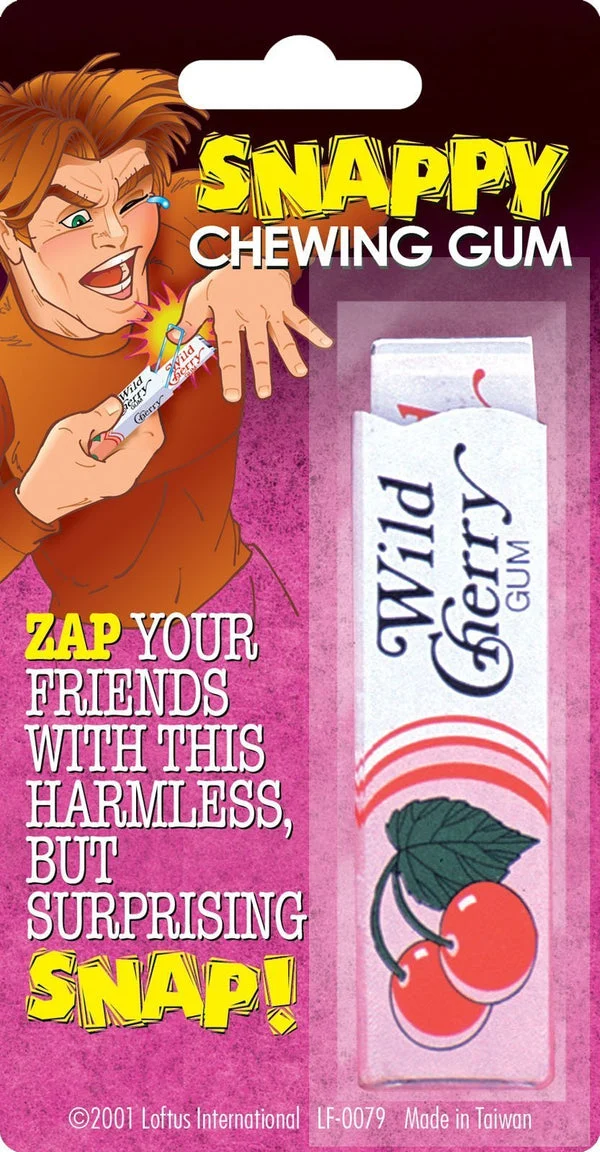 Joker Funny Snapping Realistic Chewing Gum Package 3.75" Prank, Pink