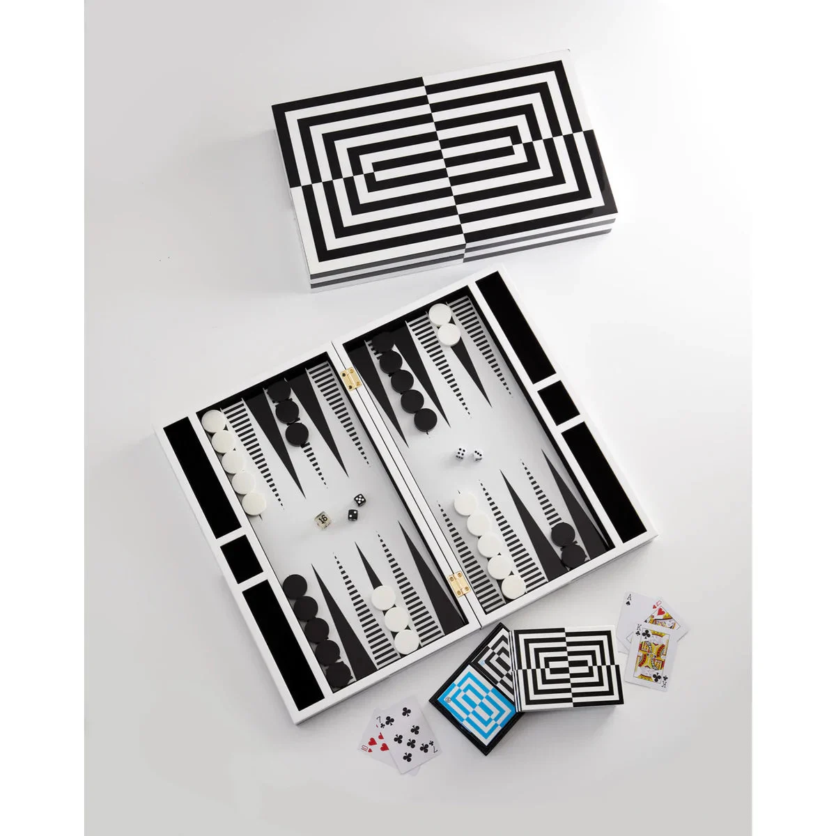Jonathan Adler Opt Art Backgammon + Playing Cards + Decorative Box