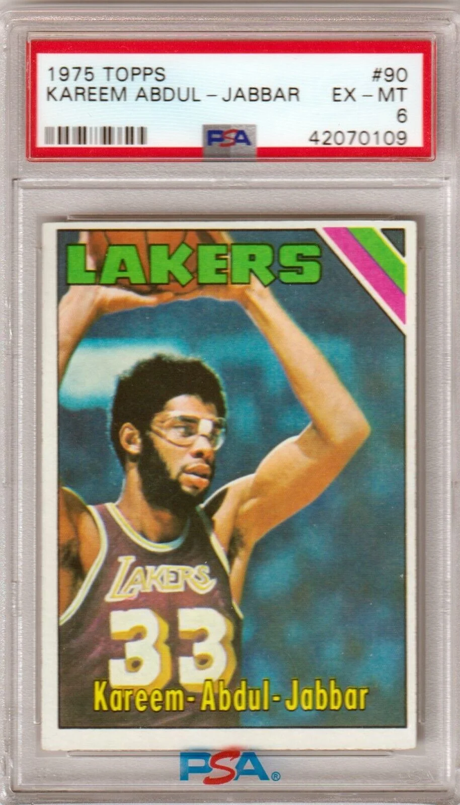 KAREEM ABDUL-JABBAR 1975 Topps #90 PSA 6 EX-MT - LAKERS