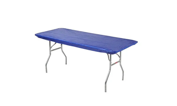 Kwik-Covers 30" x 72" (6 Feet) Royal Blue Rectangular Fitted Plastic Table Covers - 10 Pack