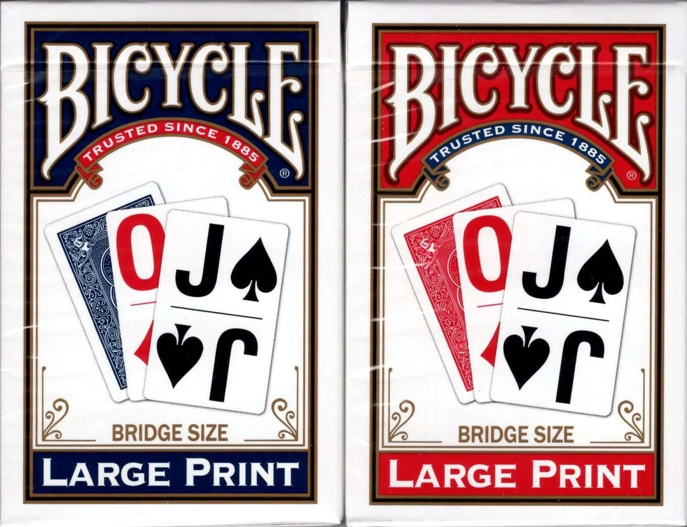 Large Print Rider Red & Blue 2 Deck Set Bicycle Playing Cards Bridge Size