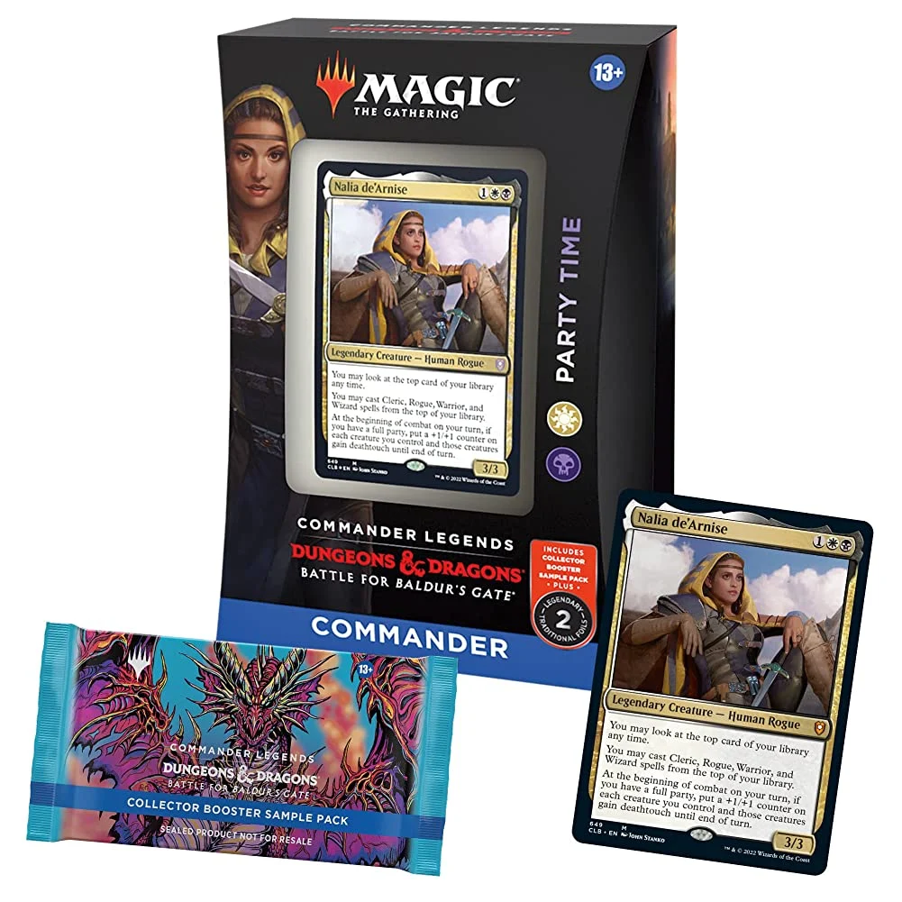 Magic: The Gathering Commander Legends: Battle for Baldur’s Gate Commander Deck – Party Time + Collector Booster Sample Pack